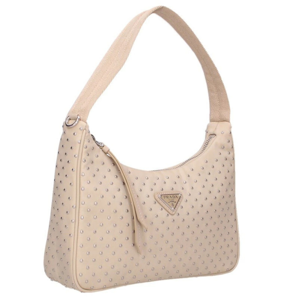 Prada Re Studded Handbag Beige